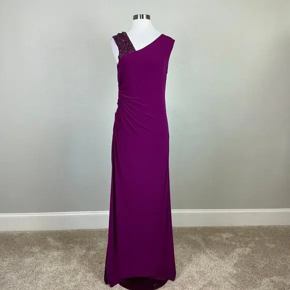 Adrianna Papell Beaded Long Column Evening Gown Fuchsia Pink Size 10 Dress - Picture 7 of 12